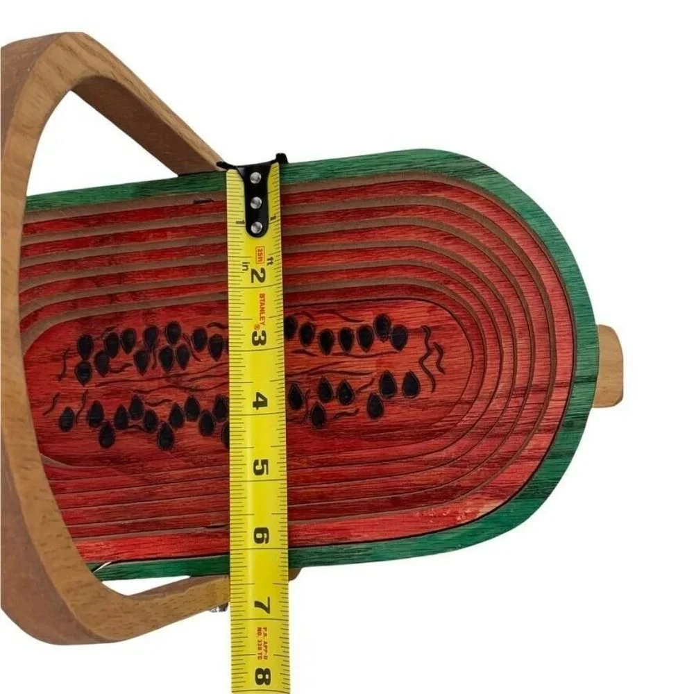 Pop Up Watermelon Basket w/ Handle Collapsible Wooden Handmade Summer Signed GPA